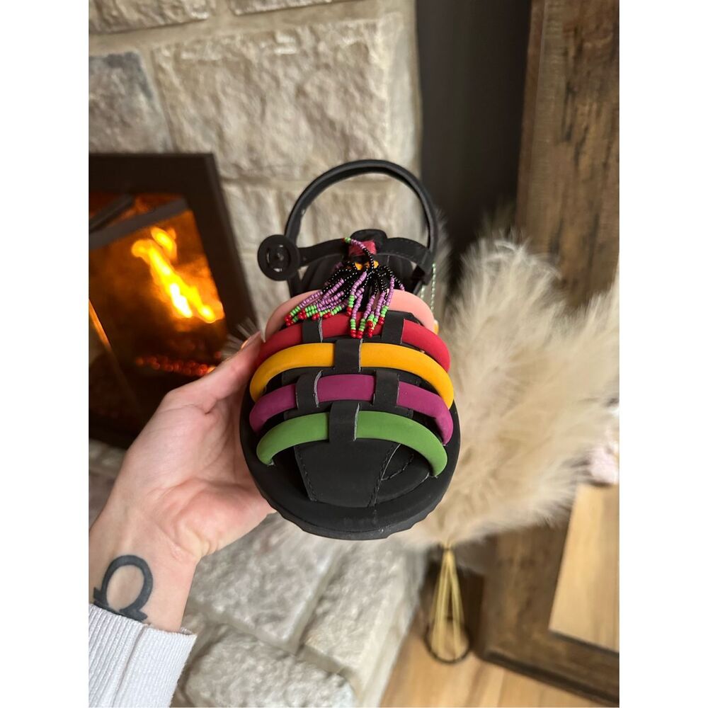 Farm Rio Sandal Size 7 Womens Black Beaded Tassel Shoes Bohemian Casual NWT - Picture 6 of 7